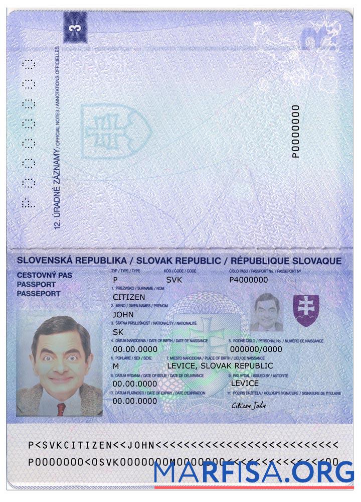 Blank Slovakia passport 2012 example